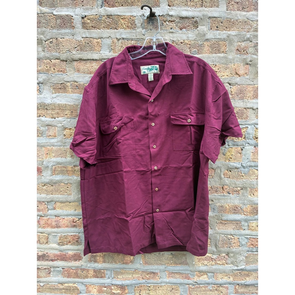Havana Jacks‎ Cafe Mens XL Burgundy Short Sleeve Button Down Heavyweight Vintage